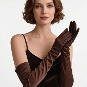 Beloved Millinery Luxurious Brown Satin Opera Elbow Evening Gloves